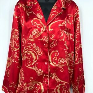 Morgan Taylor Red Floral Satin Shirt and pants XXL